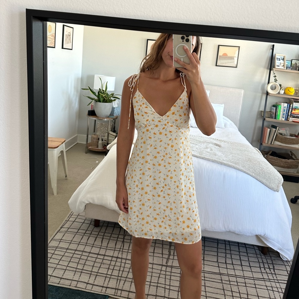 Summery white dress with yellow flowers!
